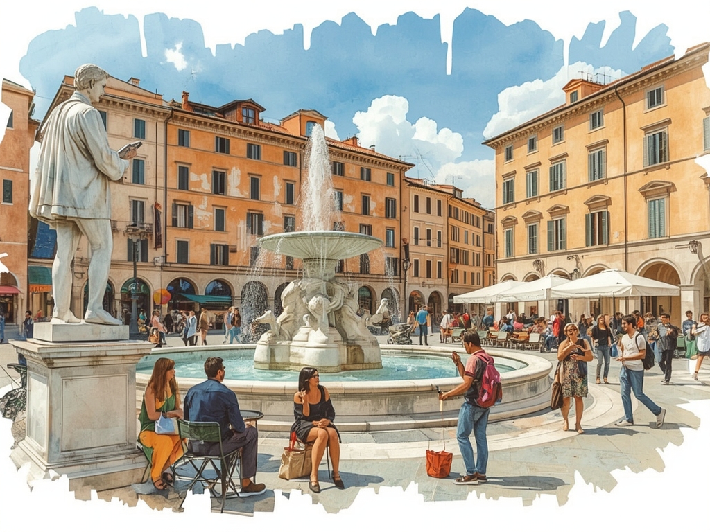 Le « salon en plein air » de la piazza : ici, même les statues semblent savourer le spectacle
